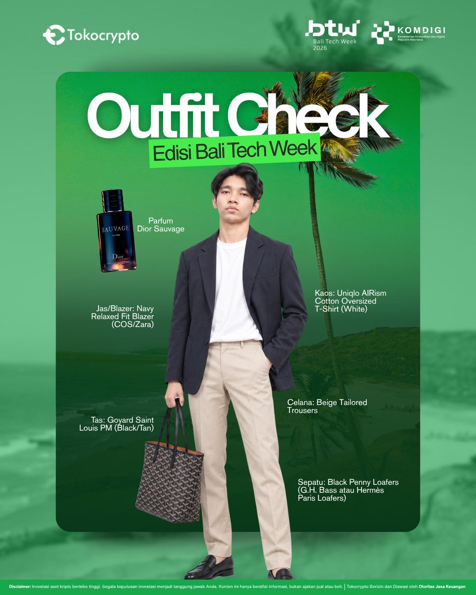 Tokocrypto's tweet photo. Bali Tech Week 2026 outfit check 🌴✨

Outfit udah kece, tapi daftar dulu sebelum OTW 👇
https://t.co/7RRyvaacCl

#Tokocrypto #ExchangeIndonesia #BaliTechWeek2026 https://t.co/uc8ubGsrx3