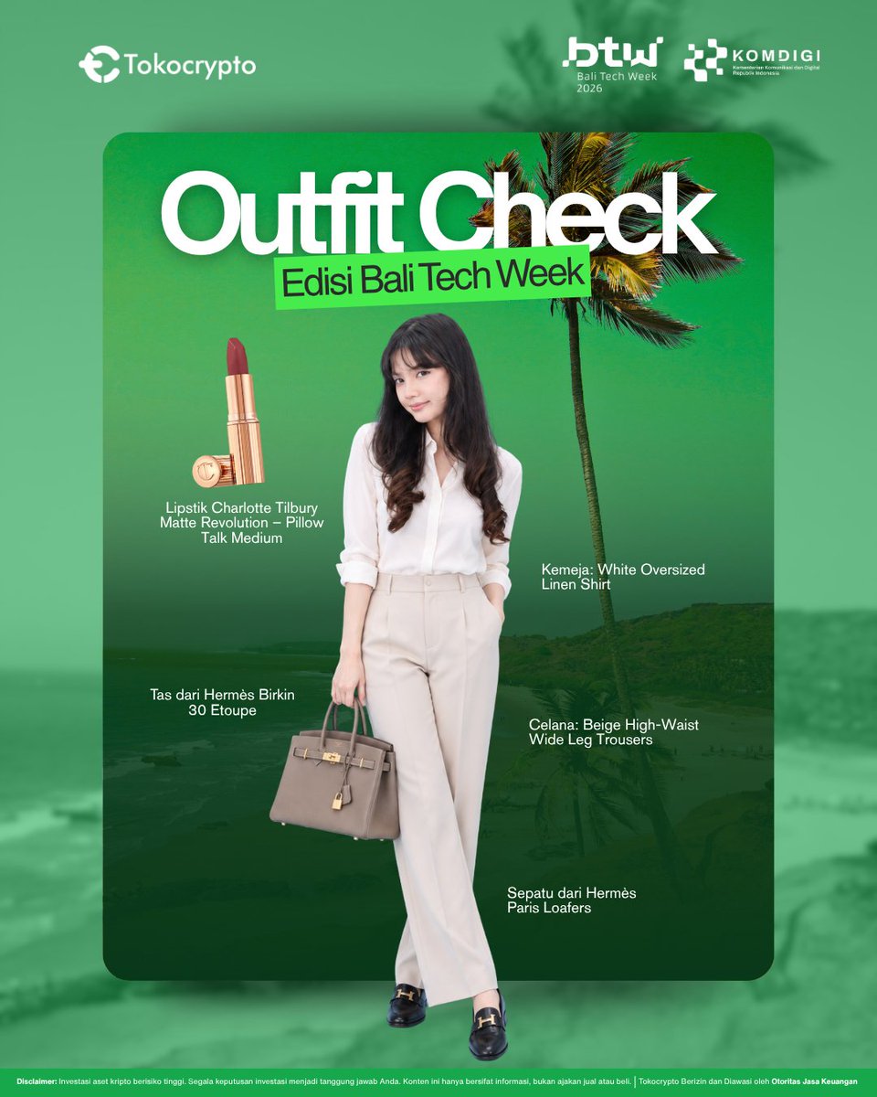 Tokocrypto's tweet photo. Bali Tech Week 2026 outfit check 🌴✨

Outfit udah kece, tapi daftar dulu sebelum OTW 👇
https://t.co/7RRyvaacCl

#Tokocrypto #ExchangeIndonesia #BaliTechWeek2026 https://t.co/uc8ubGsrx3