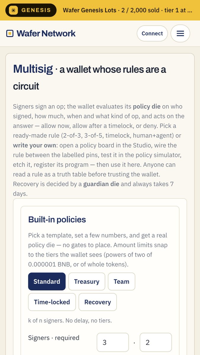 zeshanai's tweet photo. The Bitget incident is a reminder:

One key should never be enough to move critical funds.

That’s why I want to build a multisig wallet on Wafer.

2-of-3 / 3-of-5 signers.
Multiple independent approvals.
Transactions enforced on-chain.

Instead of trusting one private key:

make the circuit itself enforce the rules.

This is where https://t.co/mTRO13yYx2 gets really interesting.

On-chain computers + on-chain logic + on-chain ownership.

The goal isn’t just to build wallets.

It’s to build financial infrastructure where a single compromised key doesn’t automatically mean game over.

$WFR #Wafer #BNBChain
