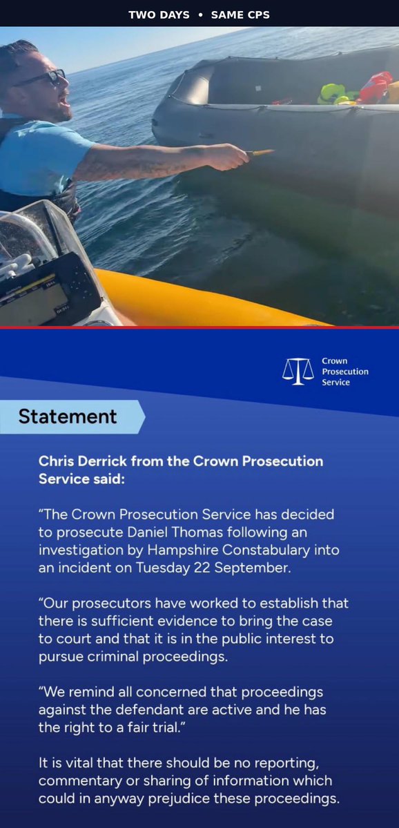 benonwine's tweet photo. They charged Danny Tommo in two days.
Empty dinghy. Migrants already off it. He filmed it. Arrested the next night. 

Charged the night after. Court the next morning.

And they still haven’t even said who owns the boat.

That’s criminal damage. Damage to someone’s property. So whose is it? 

The smugglers? France? Nobody? 

They’ve not named an owner. They just needed a charge that would stick him in overnight and get him in front of a magistrate before the weekend.

Same CPS took five months to charge the men who beat police officers at Manchester Airport. One female officer had her nose broken. 

All on camera.

When it’s a patriot account, they sprint. When it’s officers getting battered, suddenly everything’s “complex.”

This isn’t justice. It’s persecution. Fast-track the name they don’t like, remand him, put out the official statement, and hope the public swallows it.

Police and this government picked the case they wanted to make an example of. Not because the file was simple. Because the politics were.

If they can move in 48 hours when they want a scalp, they can move in 48 hours when a copper has a smashed face too.
People can see it.