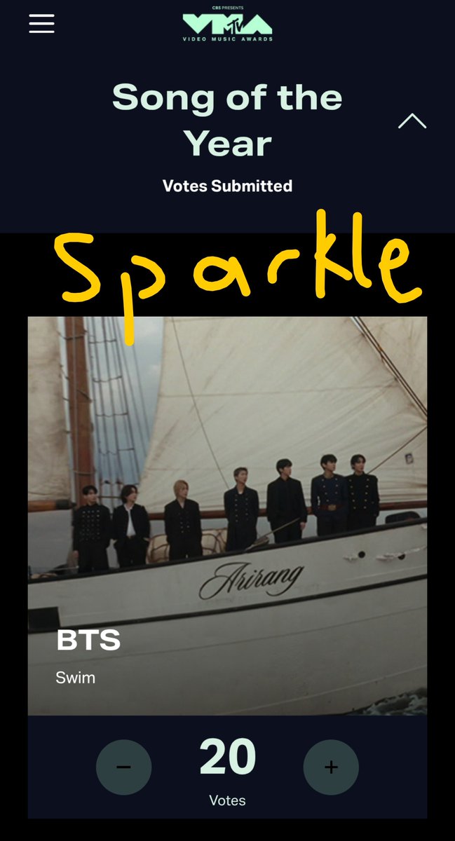 sparklebtsot7's tweet photo. Last day of voting SWIM for Song Of The Year &amp; Best Kpop

https://t.co/cOSNQRCBC9 
It's Double Day so you can vote 20x all day

Results will be announced on 27th September 
#VMAs https://t.co/ezzxlrboQS