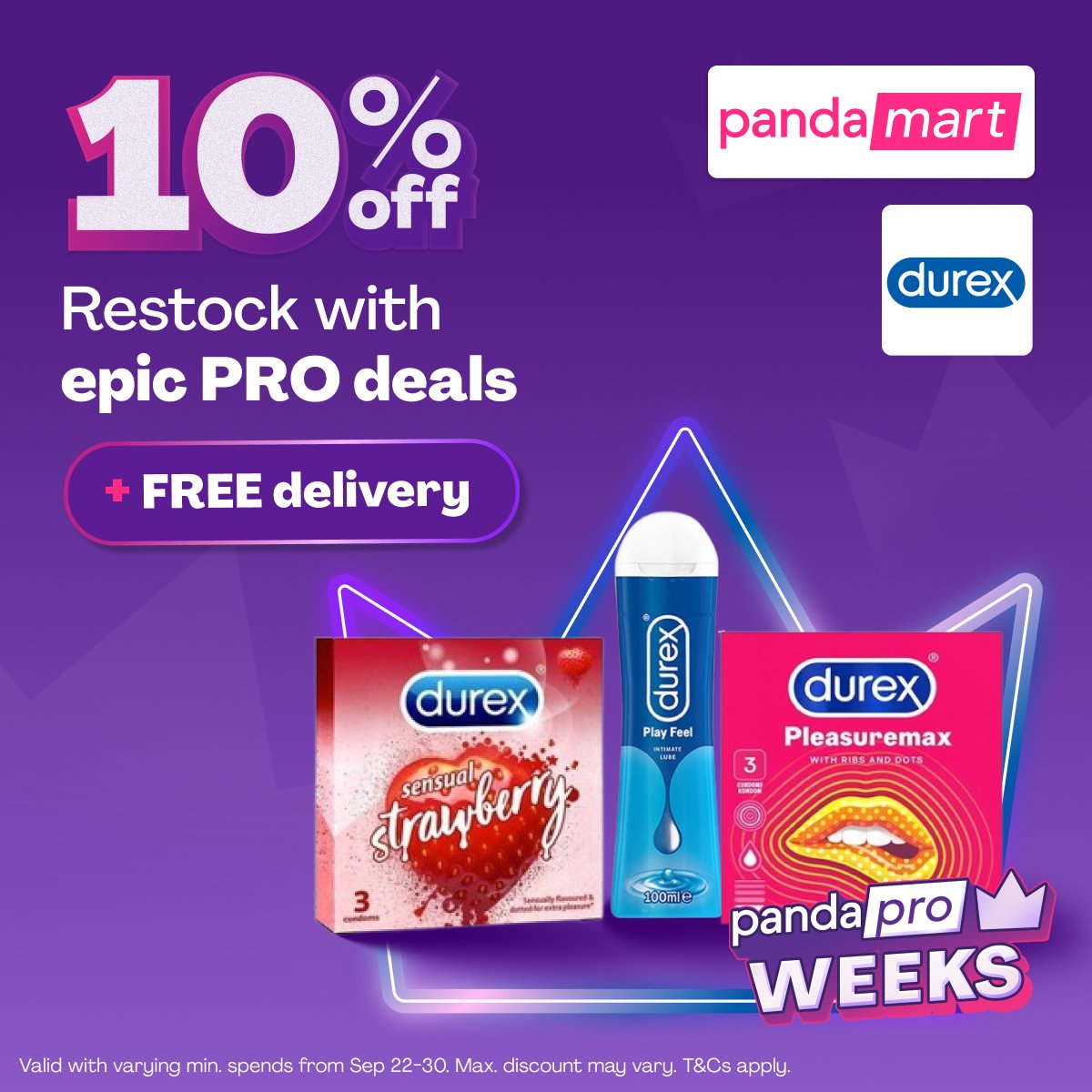 foodpandaPH's tweet photo. Planning a cozy night in? 

Enjoy 10% OFF + FREE delivery on Durex essentials when you order now! 🛒🔥 https://t.co/s6WvzQONCz