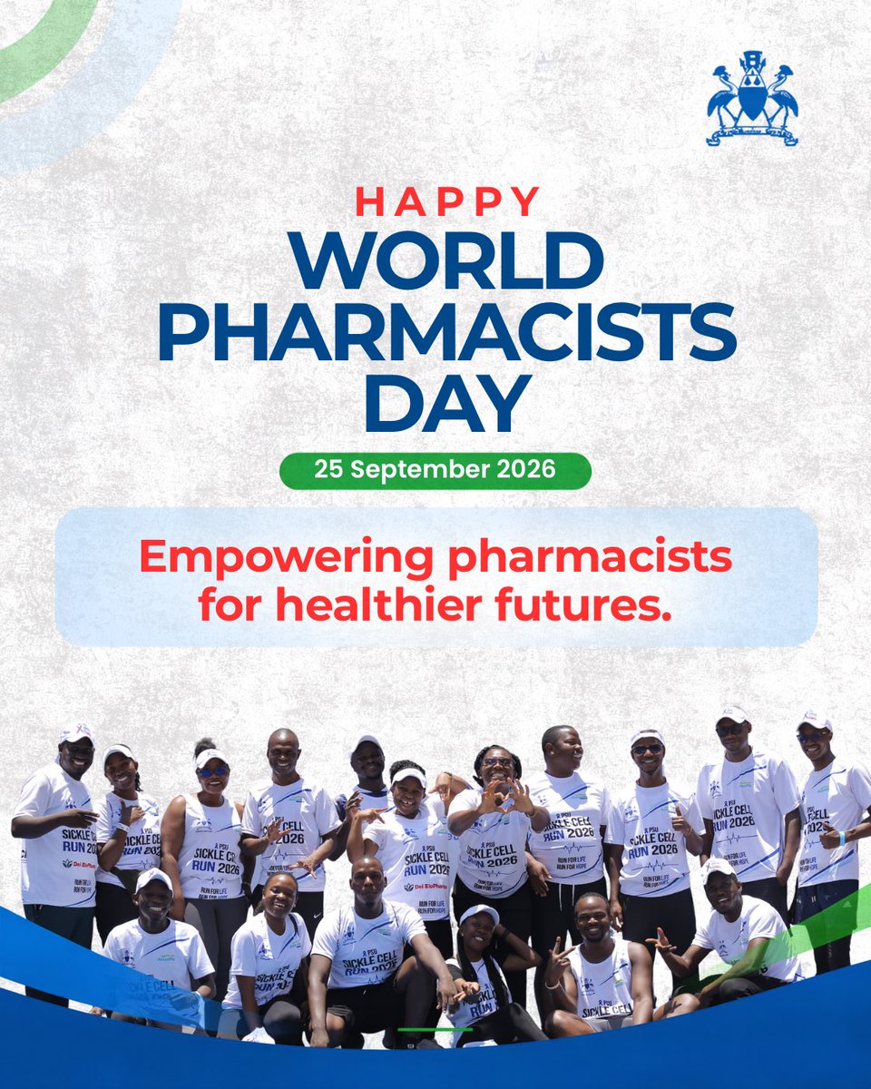 PharmacistsUg's tweet photo. 💙💚𝗛𝗮𝗽𝗽𝘆 𝗪𝗼𝗿𝗹𝗱 𝗣𝗵𝗮𝗿𝗺𝗮𝗰𝗶𝘀𝘁𝘀 𝗗𝗮𝘆! 💙💚

✨Today, the Pharmaceutical Society of Uganda celebrates and appreciates pharmacists across the country for their dedication, professionalism and contribution to healthier communities.

Every day, pharmacists serve at the heart of healthcare - safeguarding the appropriate use of medicines, supporting patients, advancing research, strengthening health systems and contributing to better health outcomes.

Under this year’s theme, “𝗘𝗺𝗽𝗼𝘄𝗲𝗿𝗶𝗻𝗴 𝗽𝗵𝗮𝗿𝗺𝗮𝗰𝗶𝘀𝘁𝘀 𝗳𝗼𝗿 𝗵𝗲𝗮𝗹𝘁𝗵𝗶𝗲𝗿 𝗳𝘂𝘁𝘂𝗿𝗲𝘀,” we recognise the knowledge, commitment and impact of every pharmacist shaping the future of healthcare in Uganda.

To all pharmacists serving in hospitals, community pharmacies, industry, regulation, academia, research, public health and beyond; 𝘁𝗵𝗮𝗻𝗸 𝘆𝗼𝘂 𝗳𝗼𝗿 𝘁𝗵𝗲 𝘄𝗼𝗿𝗸 𝘆𝗼𝘂 𝗱𝗼 𝗲𝘃𝗲𝗿𝘆 𝗱𝗮𝘆.

Here’s to a stronger profession and healthier futures for all. 💊

#WorldPharmacistsDay #WPD2026 #Pharmacists #PharmacyUganda #PharmaceuticalSocietyOfUganda