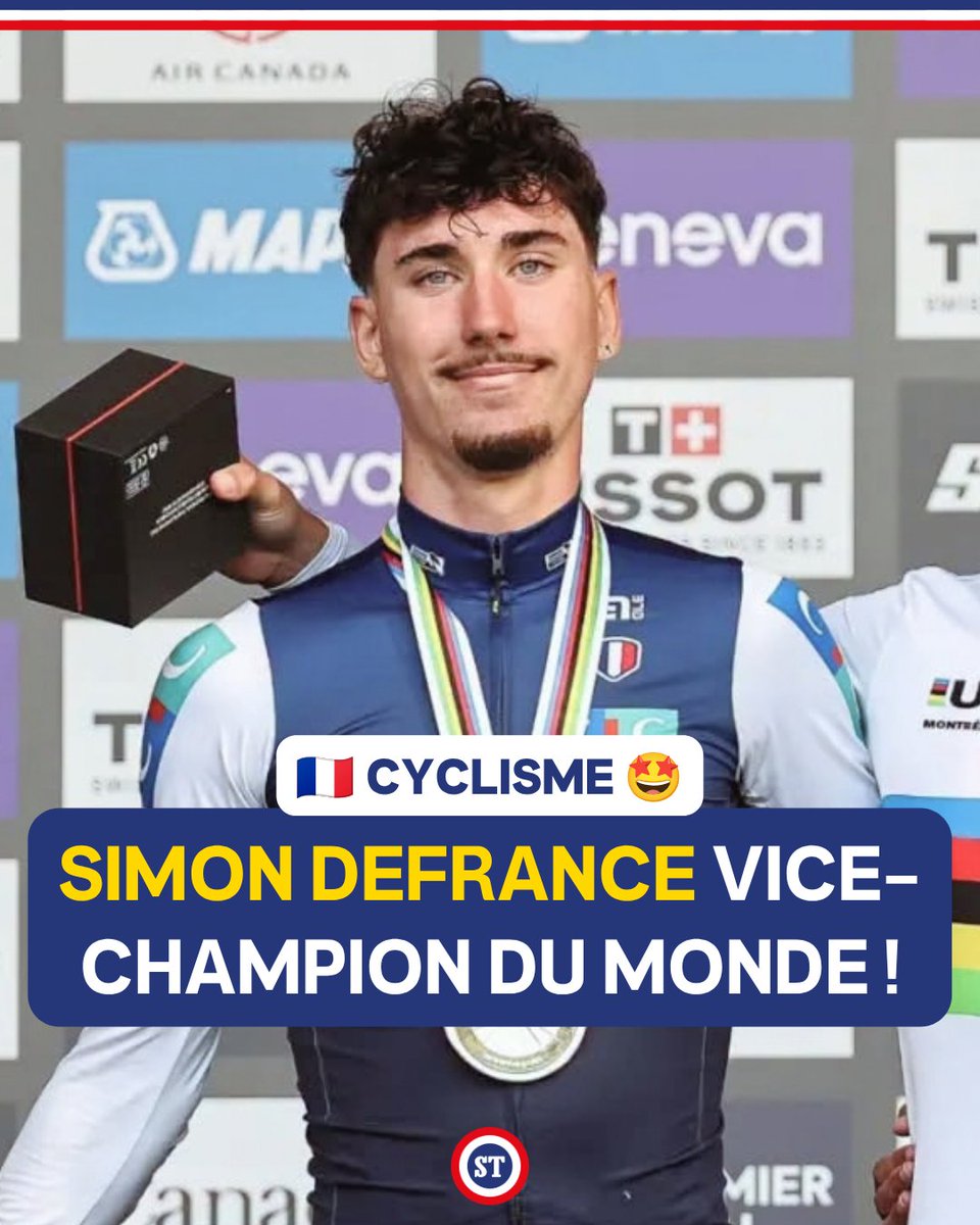 sportricolore's tweet photo. 🇫🇷 Vice-champion du monde 🤩

Simon Defrance décroche une magnifique médaille d'argent sur la course en ligne juniors des Mondiaux de cyclisme à Montréal 🥈

La relève.

📸 UCI https://t.co/iThEqMhL9o