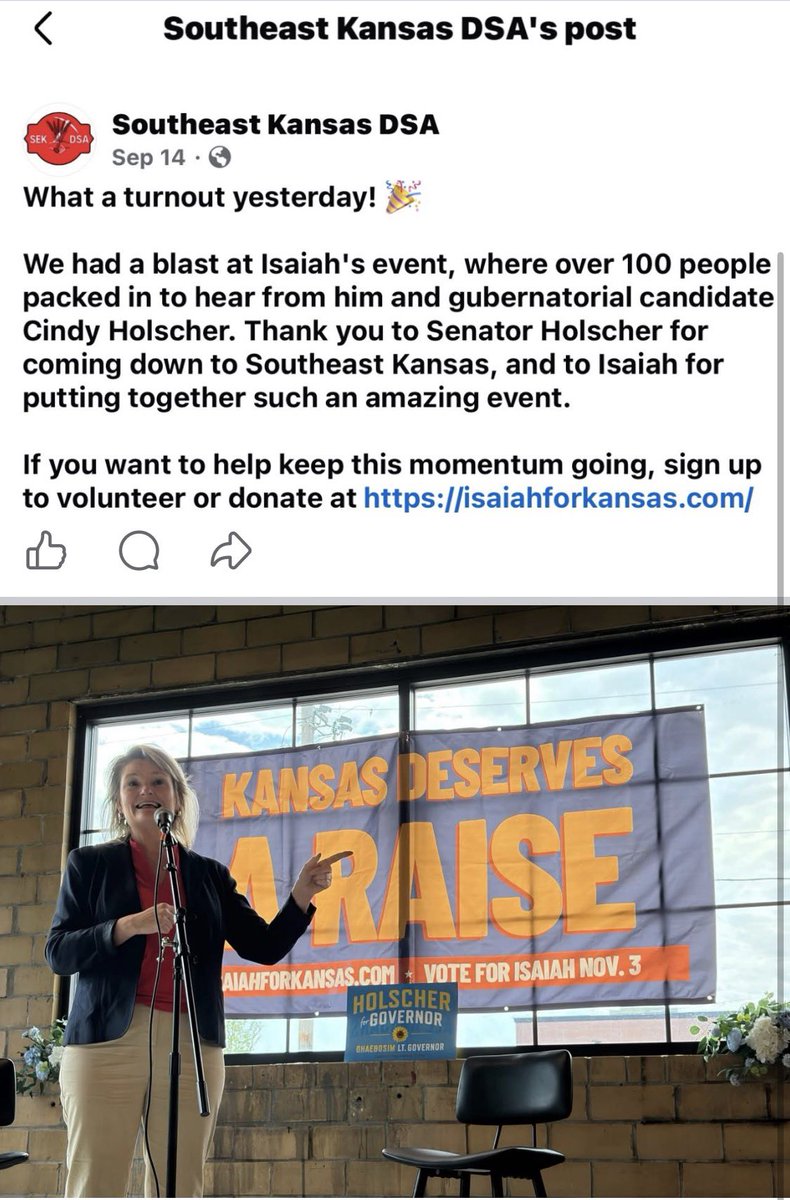 JohnRWhitmer's tweet photo. Kansans don’t want socialism. @cindy4kansas and her fellow “comrade” candidates just campaigned together under the DSA banner.

Socialism always fails and always will.

#SocialsmSucks https://t.co/nyTwFmLhDr