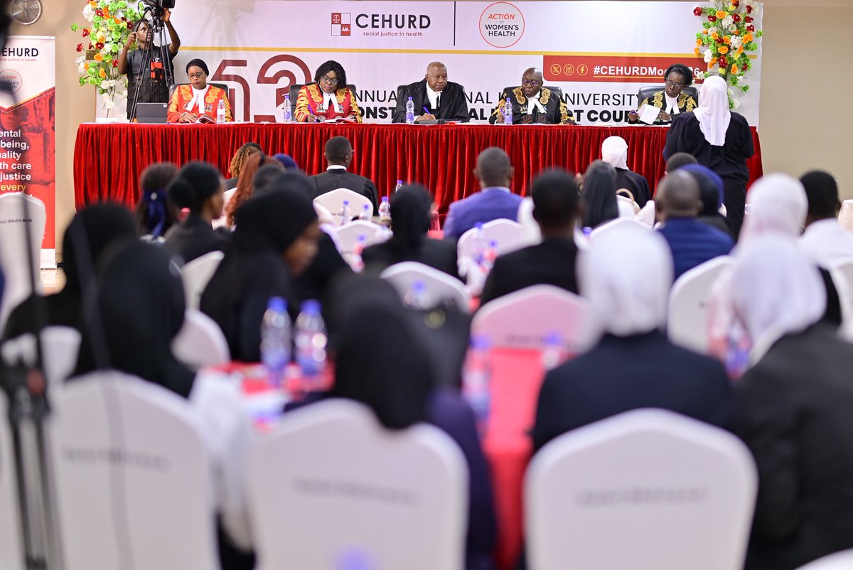 cehurduganda's tweet photo. 𝐓𝐇𝐄 𝐅𝐈𝐍𝐀𝐋 𝐁𝐄𝐍𝐂𝐇 𝐈𝐒 𝐒𝐄𝐓 | 13th #CEHURDMoot2026

The finalists will make their oral submissions before an accomplished panel drawn from Uganda’s superior courts.

Today’s Final Round Judges:-
▪️ Hon. Rtd. Justice Stephen Martin Egonda Ntende ▪️ Hon. Justice Catherine Bamugemereire ▪️ Hon. Justice Geoffrey Wilfred Kiryabwire ▪️ Hon. Justice Eva K. Luswata ▪️ Hon. Justice Aisha Naluzze Batala

We are honoured to have this distinguished panel preside over the final round and bring their experience and judicial insight to the courtroom.

#CEHURDMoot2026 #ReproductiveJustice #GenderJustice
