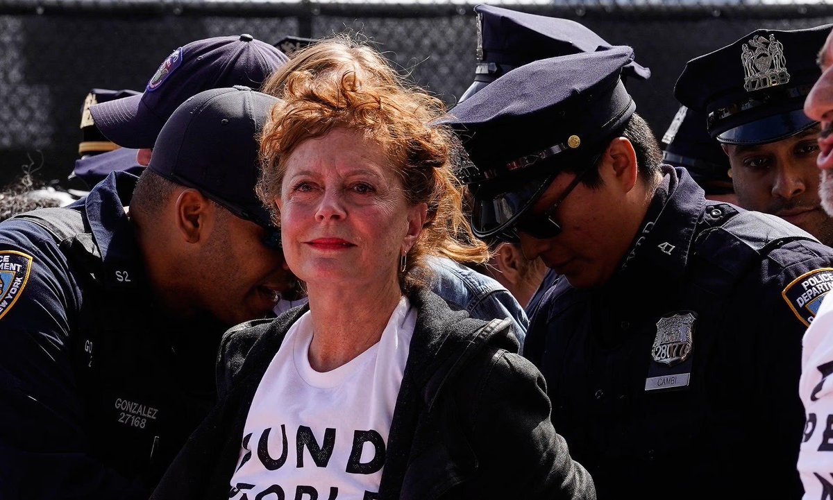 lipstickstain3d's tweet photo. Collecting images of Susan Sarandon being arrested for protesting peacefully https://t.co/yvRD7v9asH
