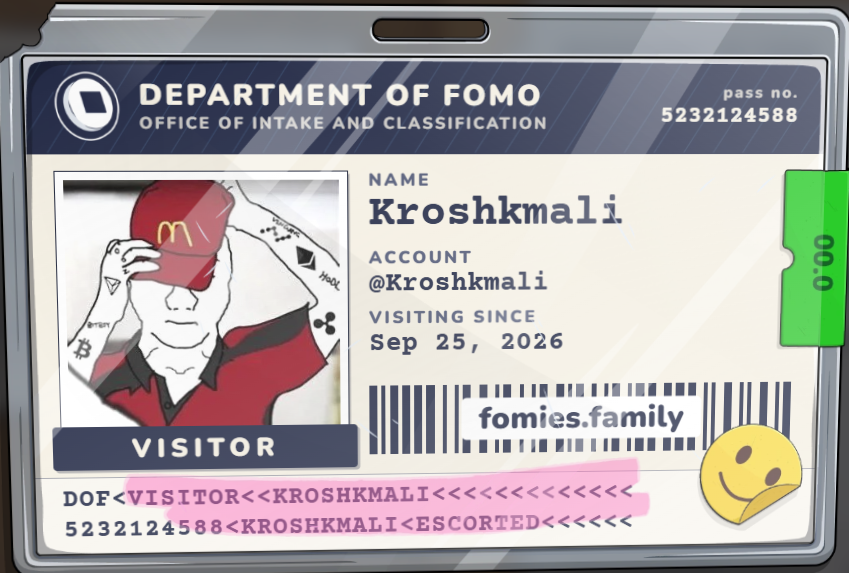 Kroshkmali's tweet photo. visiting the department of fomo. no case yet. must be escorted at all times. @FomiesNFT 

https://t.co/xLd81YfpC4 https://t.co/YwKot4OrHZ