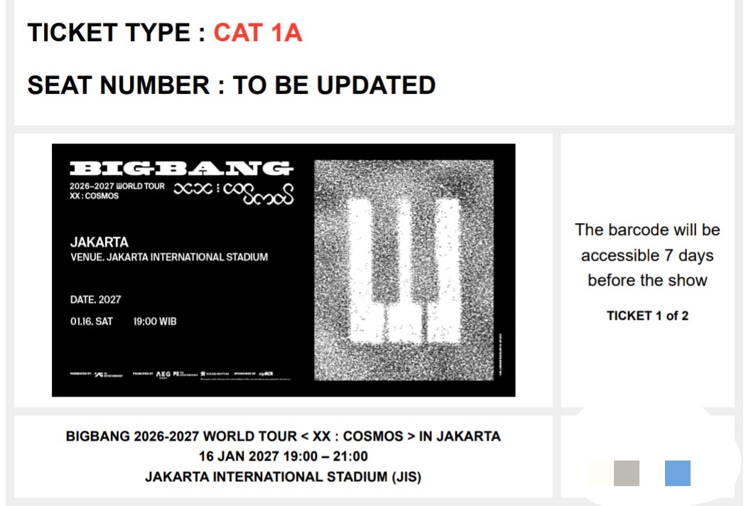 hydralily_'s tweet photo. WTS BIGBANG WORLD TOUR
< XX : COSMOS > IN JAKARTA - DAY 1

CAT 1A - MEMBERSHIP 1 TIX

Data pribadi, diurus sampai fisik, cod di venue, dm for details yaaa https://t.co/KN0QTvCQ0v