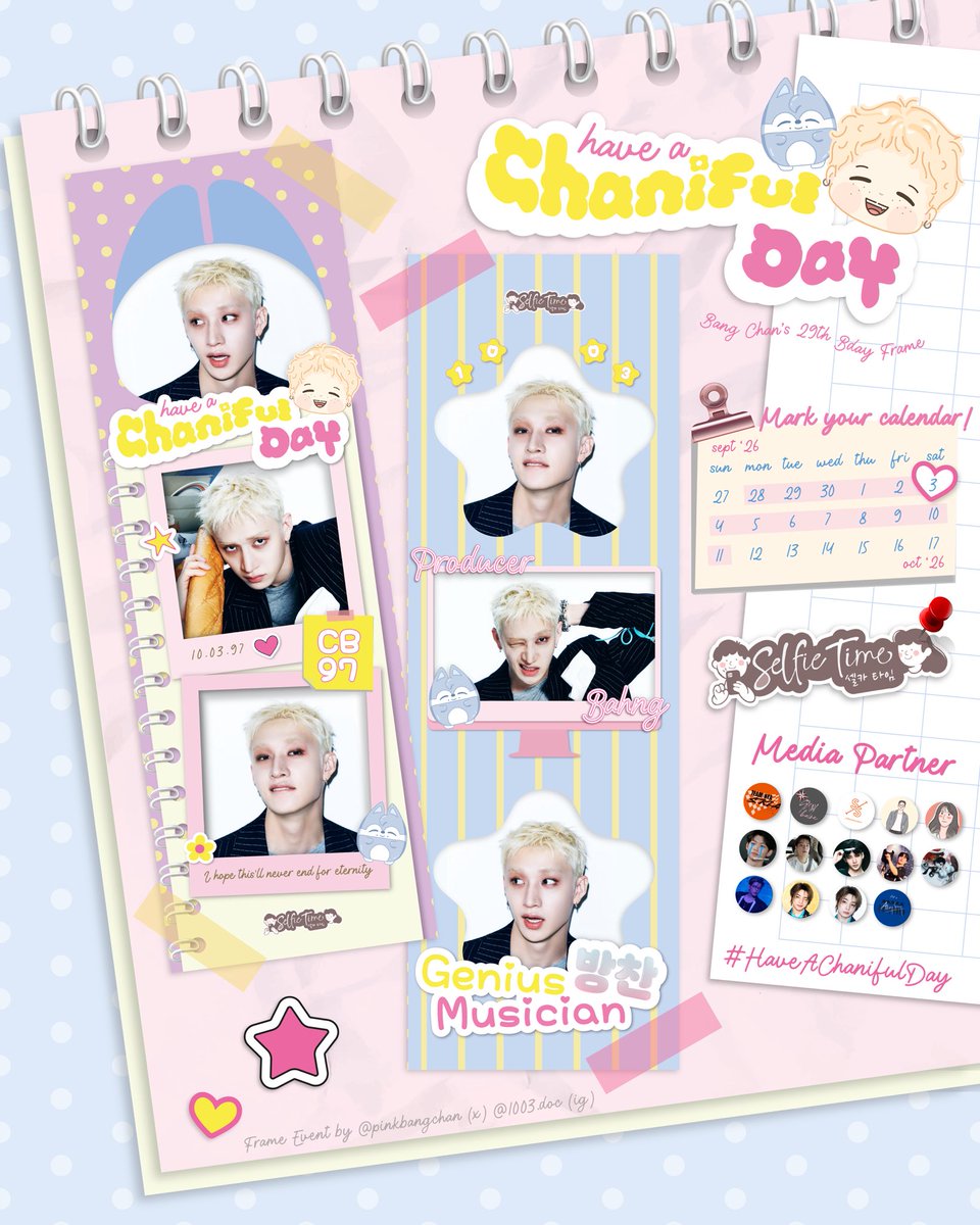 pinkbangchan's tweet photo. ───  𝒉𝒂𝒗𝒆 𝒂 𝒄𝒉𝒂𝒏𝒊𝒇𝒖𝒍 𝒅𝒂𝒚 ˚˖𓍢ִ໋❀

#BANGCHAN ‘s birthday frame event by @pinkbangchan 

🗓️: 28 Sept - 11 Oct 2026
📍: @selfietimeid 

Don’t forget to share with #HaveAChanifulDay and tag @pinkbangchan ⋆˚꩜｡ּ!! https://t.co/QPXInDNFSv