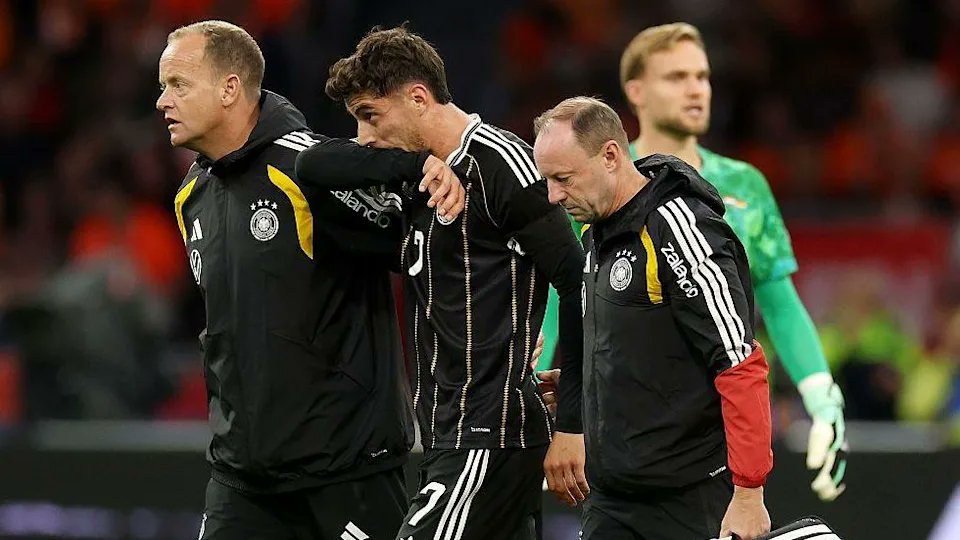 charles_watts's tweet photo. The German Football Association confirm Kai Havertz is returning to Arsenal after suffering what they describe as a 'muscle strain' during last night's draw with the Netherlands. https://t.co/V45IF5q3bc