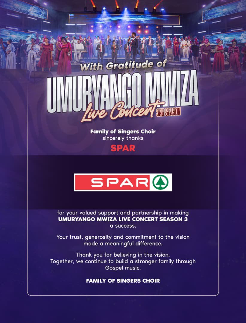 SparRwanda's tweet photo. Faith. Music. Community.
We’re grateful for the appreciation and honoured to have supported this beautiful Gospel concert. Thank you for celebrating with us!
SPAR — Better Together.
#SPARRwanda #BetterTogether #GospelConcert #Community https://t.co/4u8GcqsPZH