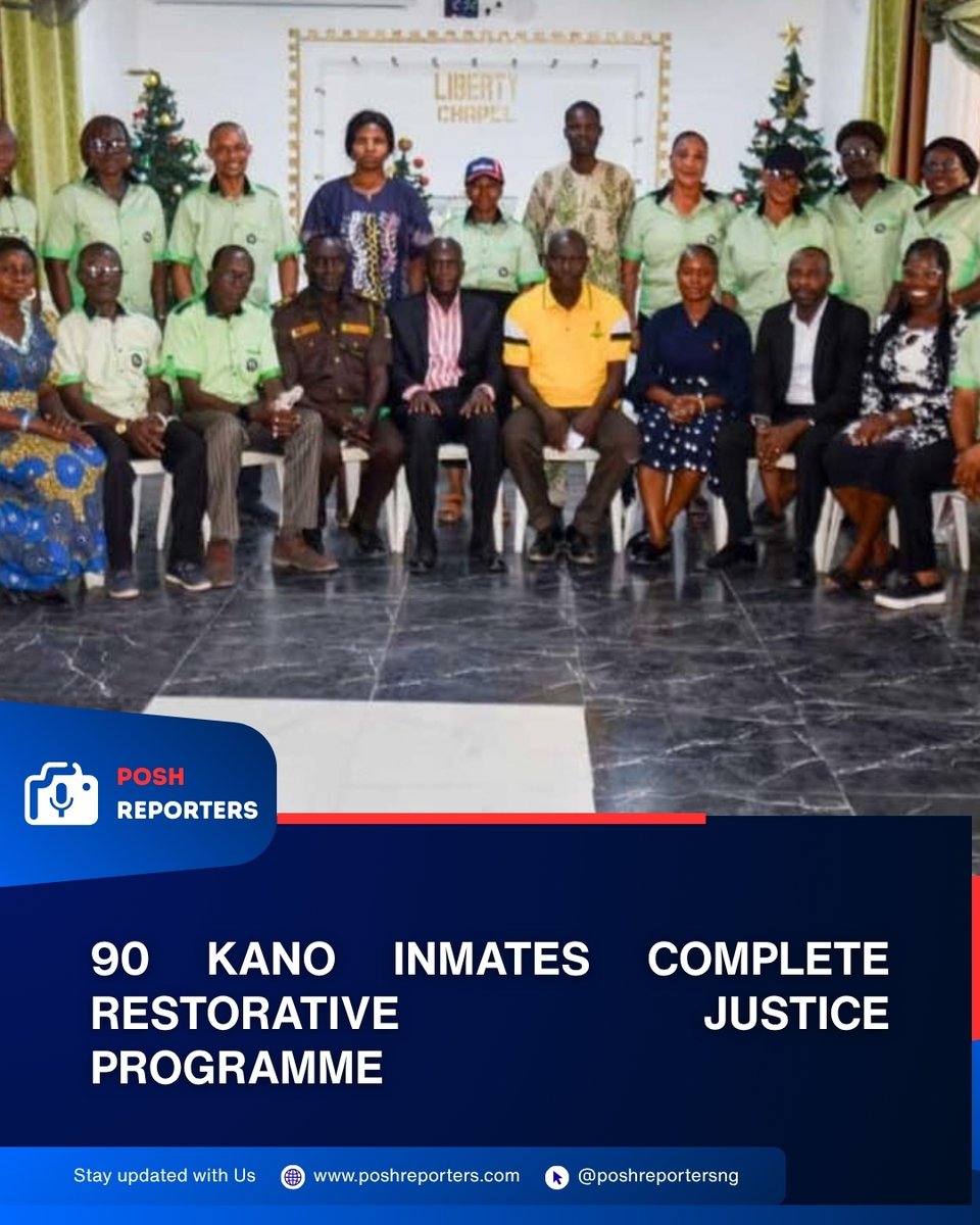 poshreportersng's tweet photo. Ninety Kano inmates complete a restorative justice programme implemented by the Nigerian Correctional Service and Prison Fellowship Nigeria across three custodial centres.
https://t.co/RvI2FNVxa9
#Kano #Rehabilitation https://t.co/OGQIG75GVy