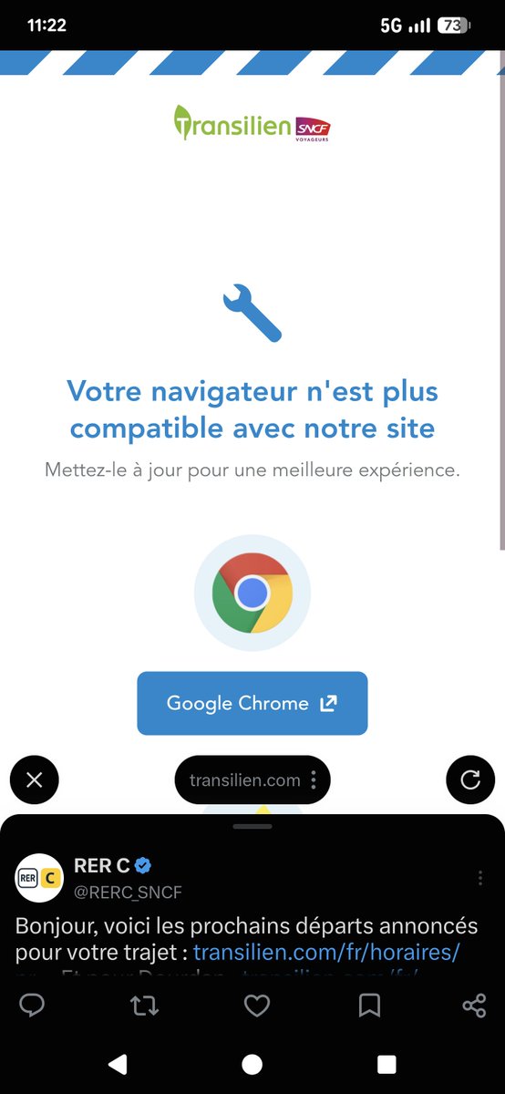 angellicorne's tweet photo. @RERC_SNCF Je ne peux pas y accéder alors que je suis déjà sur Google chrome 😢 vous pouvez me dire les horaires svp ? Je suis désolée. En vous remerciant par avance https://t.co/cNaUzAAj7w