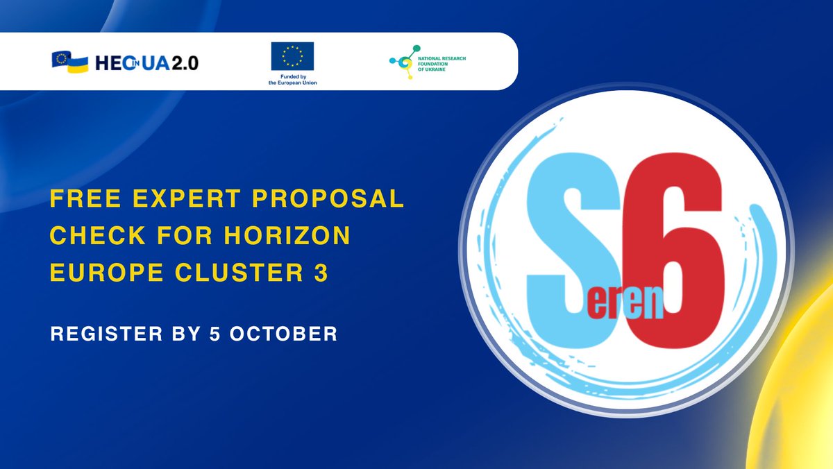 HEOinUA's tweet photo. Preparing a #HorizonEurope Cluster 3 proposal? Get free feedback from EC-appointed evaluators through the SEREN6 Full Proposal Check🔎
📅Register by 5 Oct, online sessions 19–23 Oct
⚠️Max 10 proposals
🔗 https://t.co/DkC9XLwzBu
@EU_Commission @HorizonEU_Czech
#Cluster3 #SEREN6 https://t.co/iTbVMsDTfX