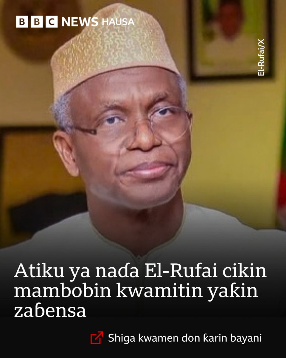 bbchausa's tweet photo. Naɗin na zuwa ne yayin da El-Rufai ke tsare a hannun hukumomi bisa tuhume-tuhumen da gwamnati ke yi masa.

Ƙarin bayani - https://t.co/eBGDO2pyv3 https://t.co/BEK1n6joVQ