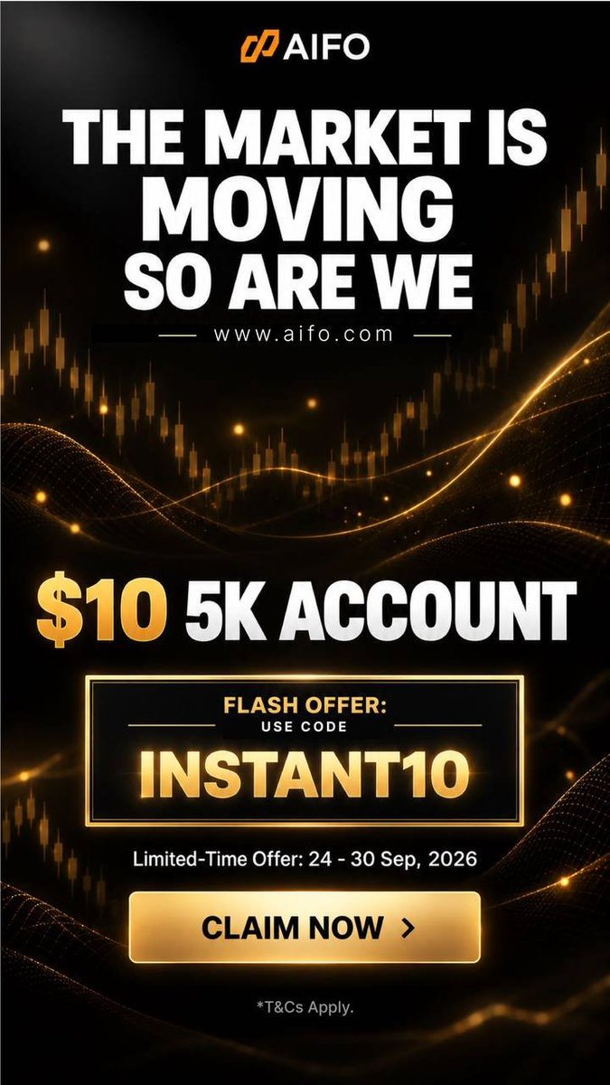 The_Big_Sammie's tweet photo. 🚨 AIFO FLASH SALE IS LIVE! 🚨

If you’ve been waiting for the right opportunity to get an instant funded account, this is it.. 🔥

You can now get a $5,000 Instant Account for just $10 using code INSTANT10...

No evaluation phase. No waiting to pass Phase 1 & 2. Get funded and focus on executing your strategy properly... 📈

⏳ Offer ends September 30th..

If you’re serious about trading and want more room to trade, don’t sleep on this one...

$10 for a  $5,000 Account.
Use code: INSTANT10

Sign up;
https://t.co/864FuPfrry

Let’s lock in. 🔒🔥