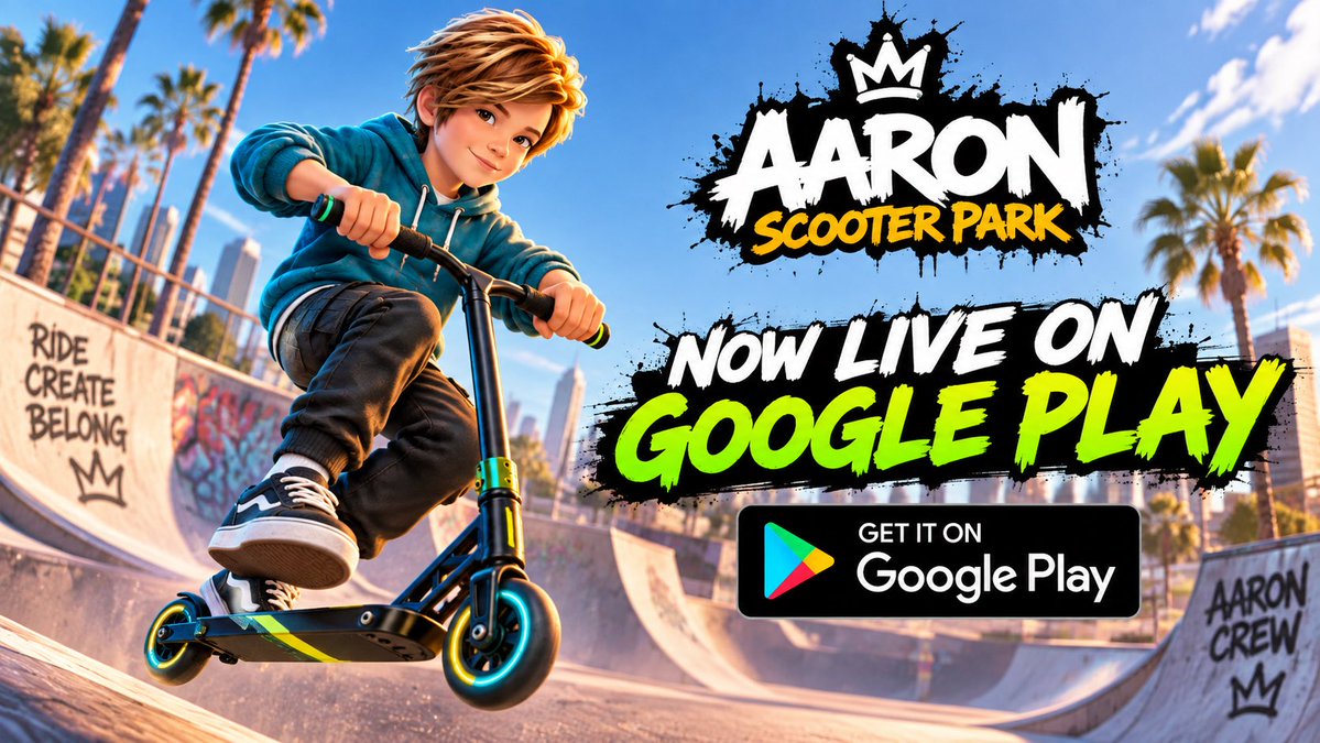 aaronworldofc's tweet photo. 🚨 ANDROID RIDERS, IT’S TIME. 🛴🔥

AARON SCOOTER PARK is officially LIVE on Google Play! 🤖

https://t.co/jDwmF9F4CL

🎮 100 levels
🌍 5 parks
🛴 Tricks, Crew &amp; customization
🆓 FREE TO PLAY

iOS ✅
ANDROID ✅

The park is now open to everyone
PLAY. BUILD. RIDE. COLLECT.

$AARON https://t.co/FT4sB40Pr4