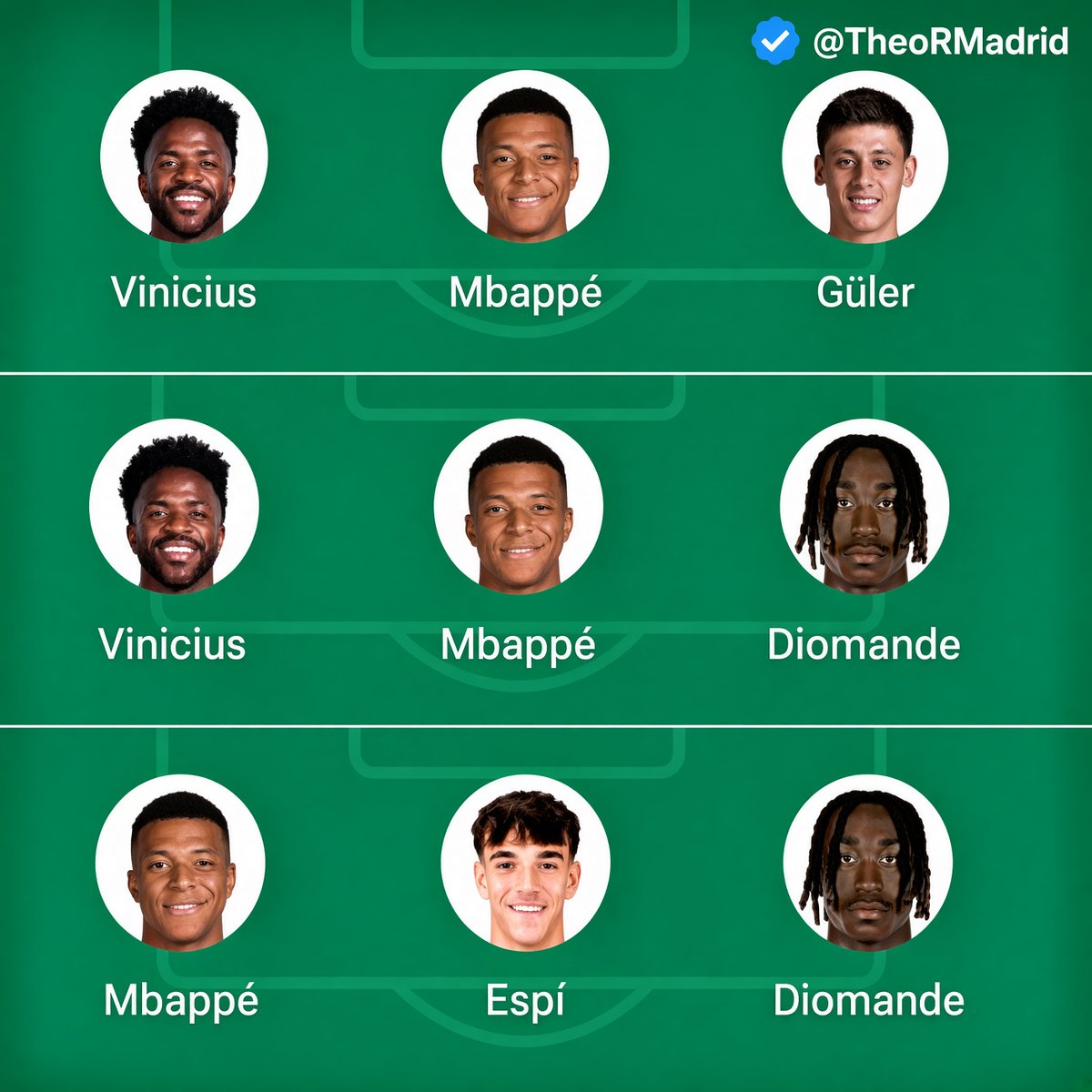 TheoRMadrid's tweet photo. Which 3 players do you currently want to see in Real Madrid’s starting XI? 🤔 https://t.co/kYjFgvkA2g