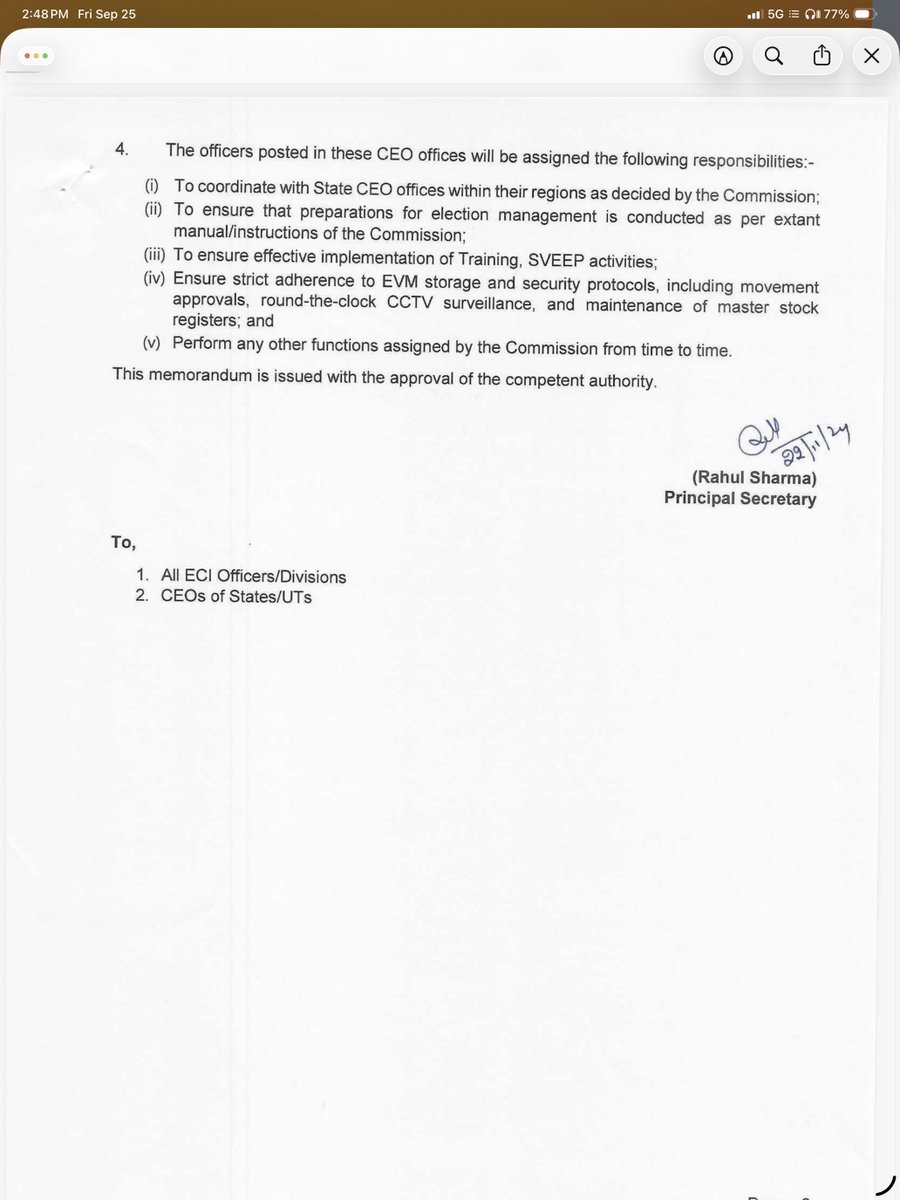 attorneybharti's tweet photo. Here is the document exposing @ECISVEEP Gyanesh Kumar using which State Election Offices were hijacked for all purposes including control of voters databases! This document is unconstitutional and illegal. https://t.co/Kn9iQNxzb8