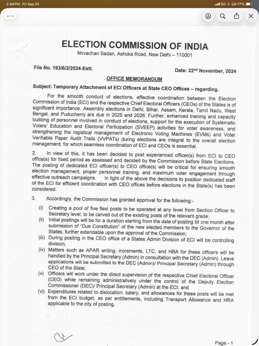 attorneybharti's tweet photo. Here is the document exposing @ECISVEEP Gyanesh Kumar using which State Election Offices were hijacked for all purposes including control of voters databases! This document is unconstitutional and illegal. https://t.co/Kn9iQNxzb8