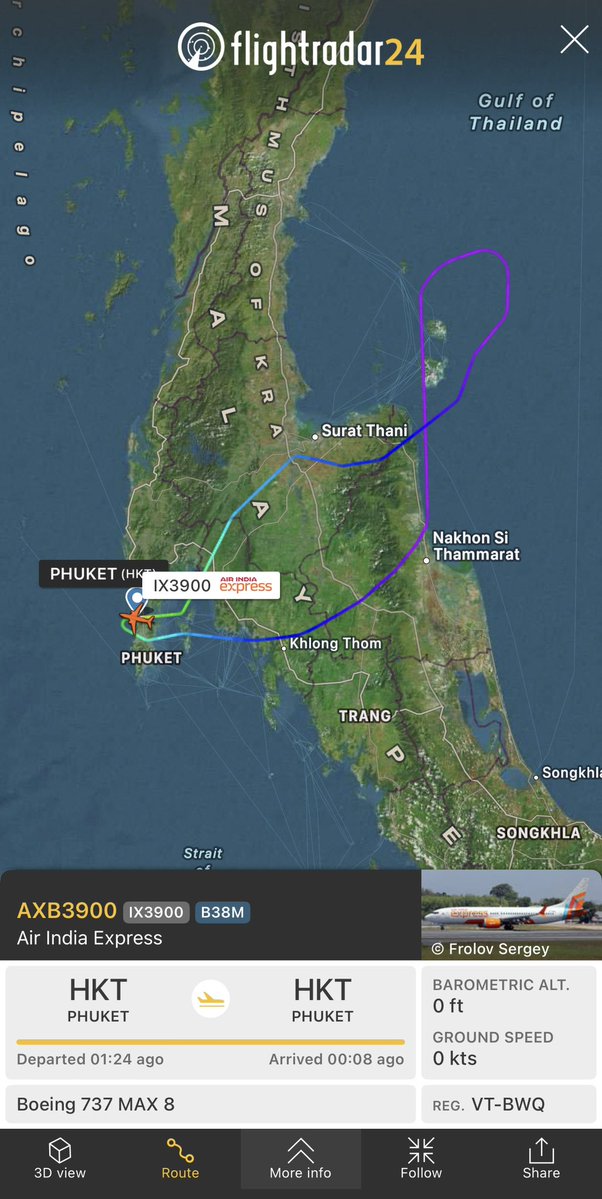 runway_thrill's tweet photo. Air india express B737 Max 8 (VT-BWQ) which is grounded in Phuket for nearly  6 months because of Hard landing is now back in Air for test flight https://t.co/stcRFbI5a6