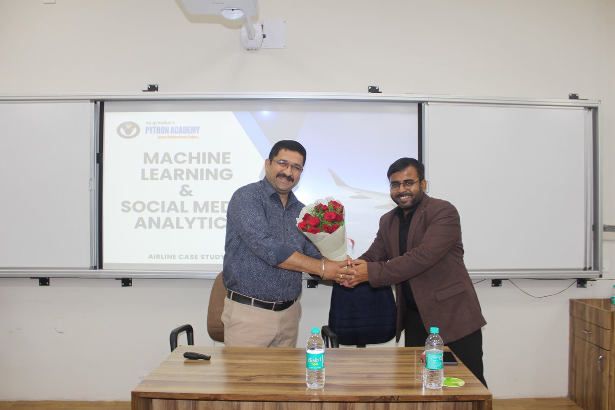 PythonAcademy's tweet photo. Delivered a guest lecture on ML + Social Media Analytics for PGDM students at IMT Nagpur — live demos, real tweets, zero code needed. Thanks Dr. Vikas Choudhary for the invite! #MachineLearning #IMTNagpur #AI #PGDM https://t.co/0hkWeU2Ix7