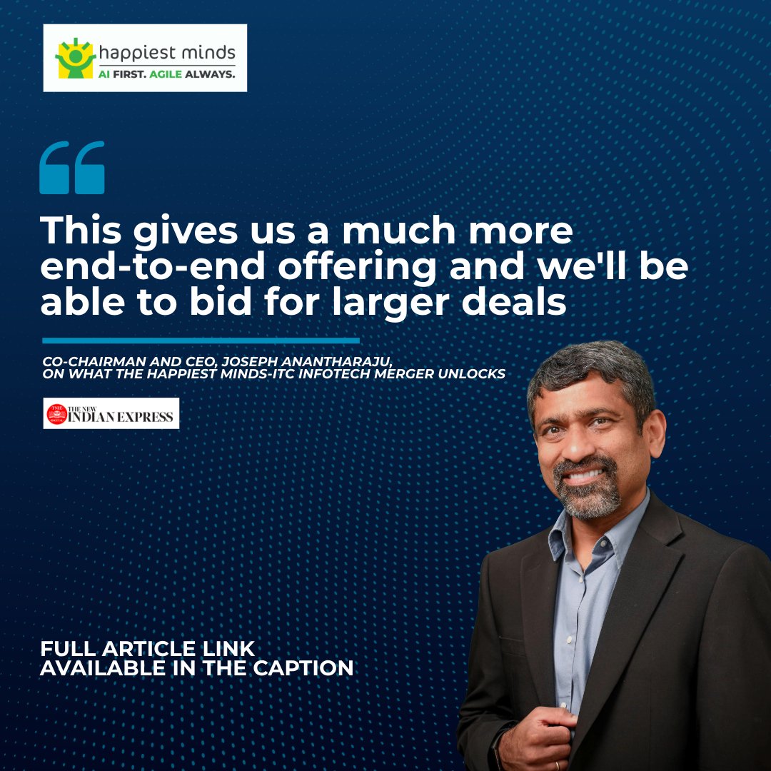 HappiestMinds's tweet photo. The Happiest Minds-ITC Infotech merger brings together complementary capabilities and greater execution scale to address evolving customer requirements.

Read the full coverage here: https://t.co/NH6JXWHgf6 https://t.co/JcMujl6TrX
