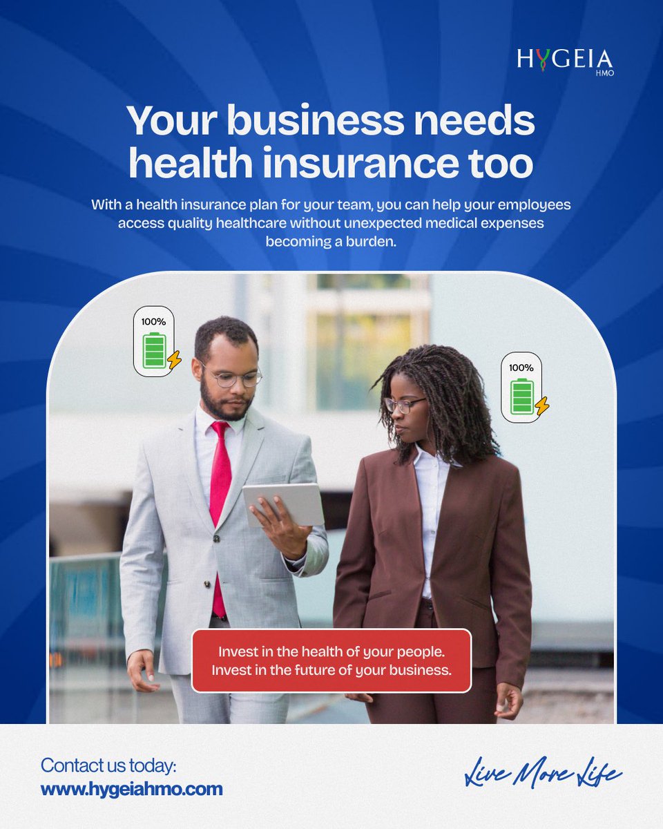 HygeiaHMO_'s tweet photo. our employees are one of your biggest business investments. Protect them with health insurance that gives them access to the care they need when they need it. 

#BusinessHealth #EmployeeWellness #HealthInsurance #SME #EmployeeBenefits #HygeiaHMO https://t.co/wDO7e7is0W