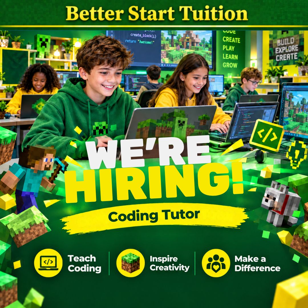 BetterStartUK's tweet photo. 🚨 WE'RE HIRING! 🚨

Love Minecraft, Roblox &amp; coding? 🎮💻

We're looking for a Coding Tutor to join the Better Start Tuition team!

👉 Apply via Indeed 🔁 Share or tag someone who'd be perfect for the role!

#Jobs #Cardiff #Caerphilly #Coding https://t.co/pbZdifhNC1