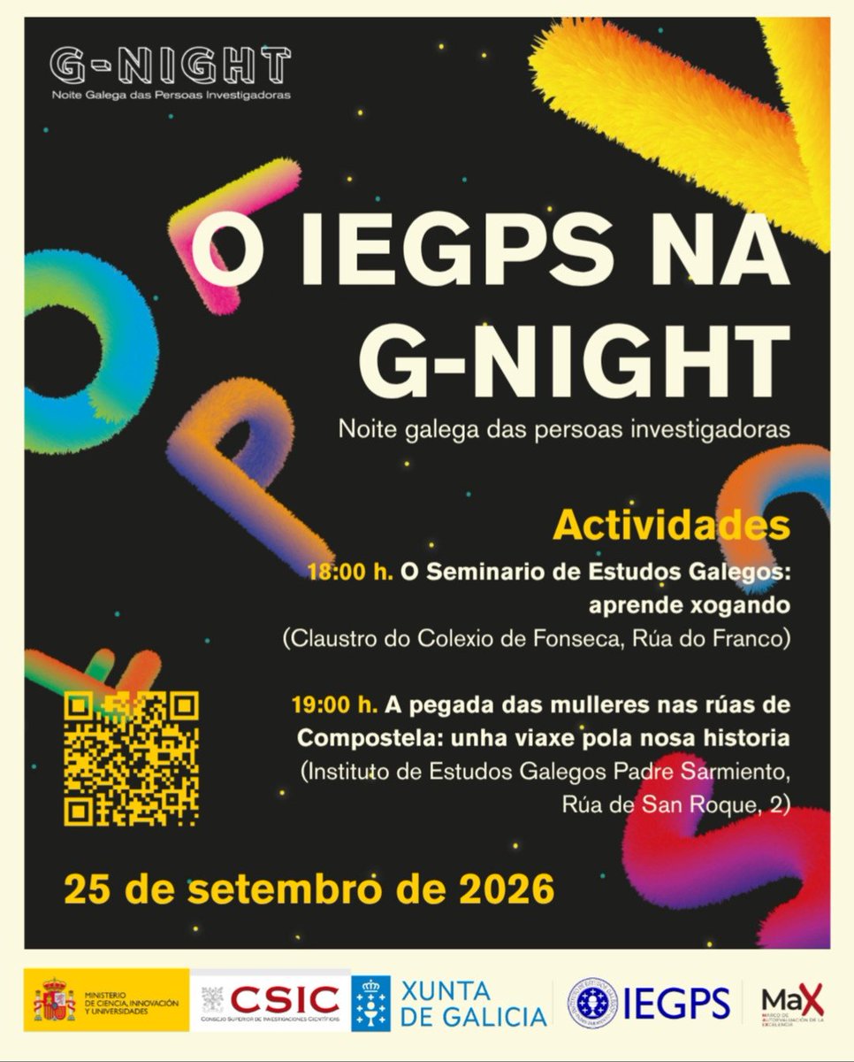 iegps's tweet photo. Hoxe celebramos a @GNight_gal!! Vémonos polas rúas de Compostela e no claustro do colexio de Fonseca!!! A investigación sae pola tardiña!!! https://t.co/T53LgZXiqO
