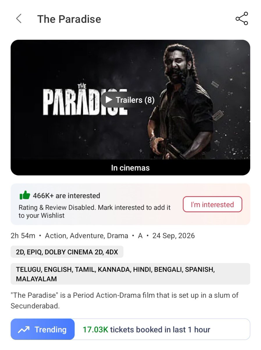 DhonifiedRebel's tweet photo. 17k/hr rampage 💥
It would've been good on day 2 Friday for any movie but after yesterday talk it's even big feat #TheParadise https://t.co/91d15hHH9U