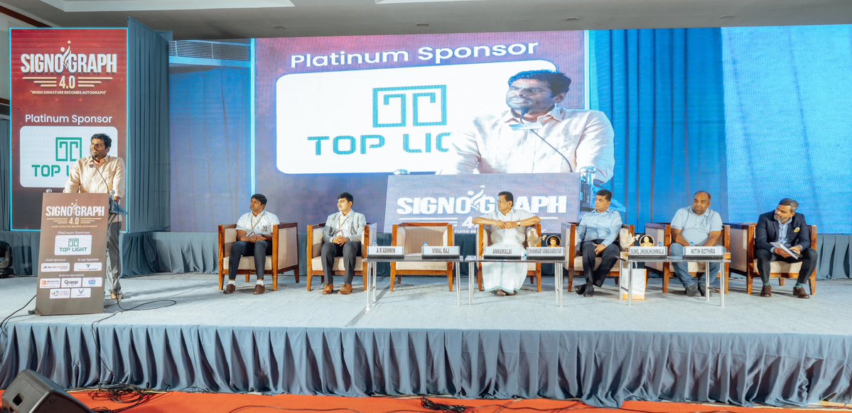 annamalai_k's tweet photo. Delighted to have had the opportunity to interact with young entrepreneurs at Signograph 4.0, organised by Young Indians in association with CII in Tiruppur today. 

Urged our Indian entrepreneurs to invest more in innovation and personal fulfilment. India’s next phase of growth will be driven not just by the scale of our businesses, but by the ambition, innovation and courage of our entrepreneurs to solve tomorrow’s problems today.