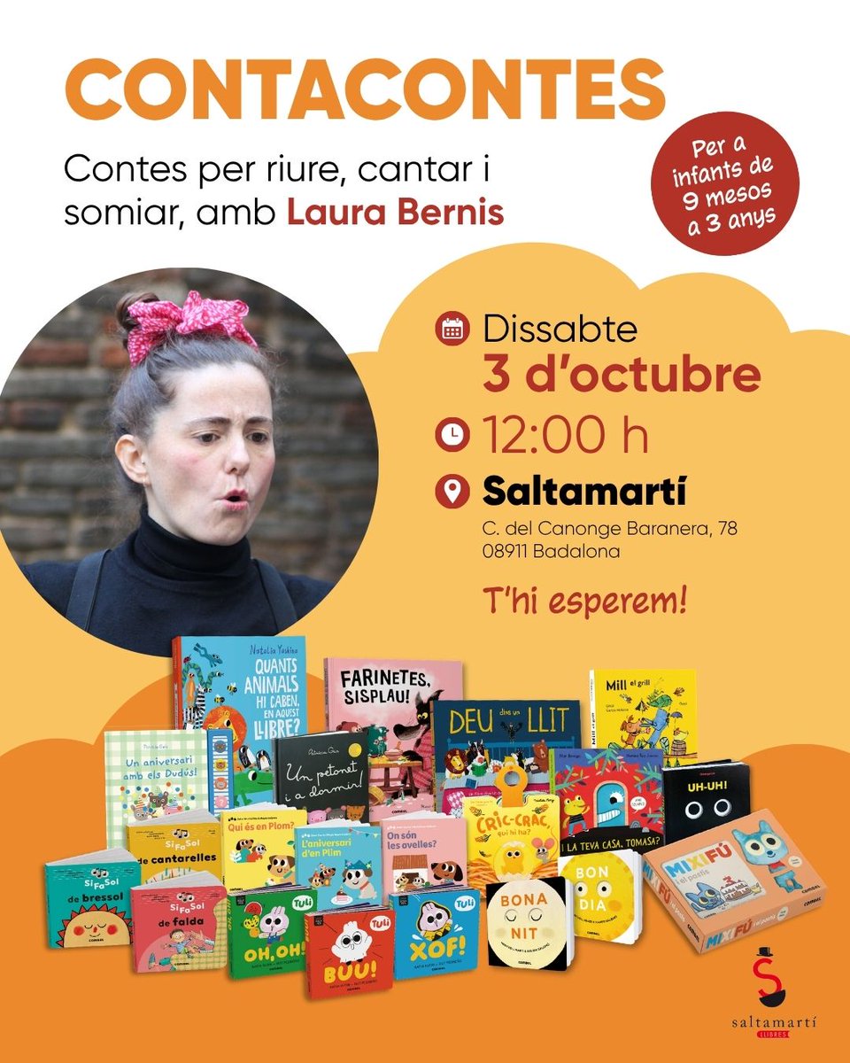 EditorialCasals's tweet photo. Contacontes Laura Bernis - Saltamartí Badalona
📆3 d'octubre 
⏰12:30h 
📍Carrer del Canonge Baranera, 78, 08911 Badalona 

T'hi esperem!

https://t.co/5Ucy6EDkeo https://t.co/XOyUHSLSV8