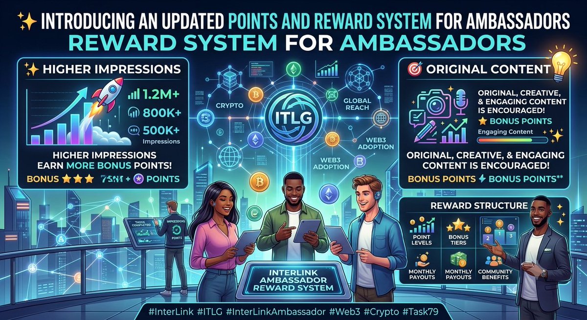 MuazJihad8dy6's tweet photo. introduced an updated points and reward system for Ambassadors.
✨ Higher impressions can earn more bonus points.
🎯 Original, creative, and engaging content is encouraged.
#InterLink #ITLG #InterLinkAmbassador #Web3 #Crypto #Task79 https://t.co/mkVnIAf6b5