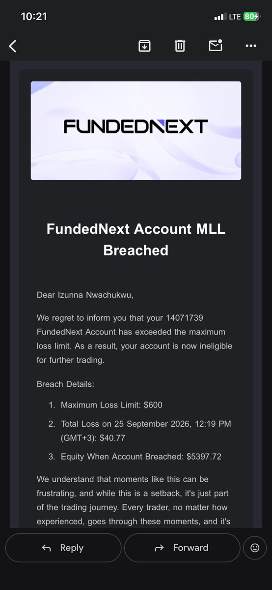 IzuTechNG's tweet photo. Officially breach my fundednext funded account. First ever prop firm to breach. 😔
We keep and improving 💪
Better days ahead https://t.co/HKjYwHGeBG