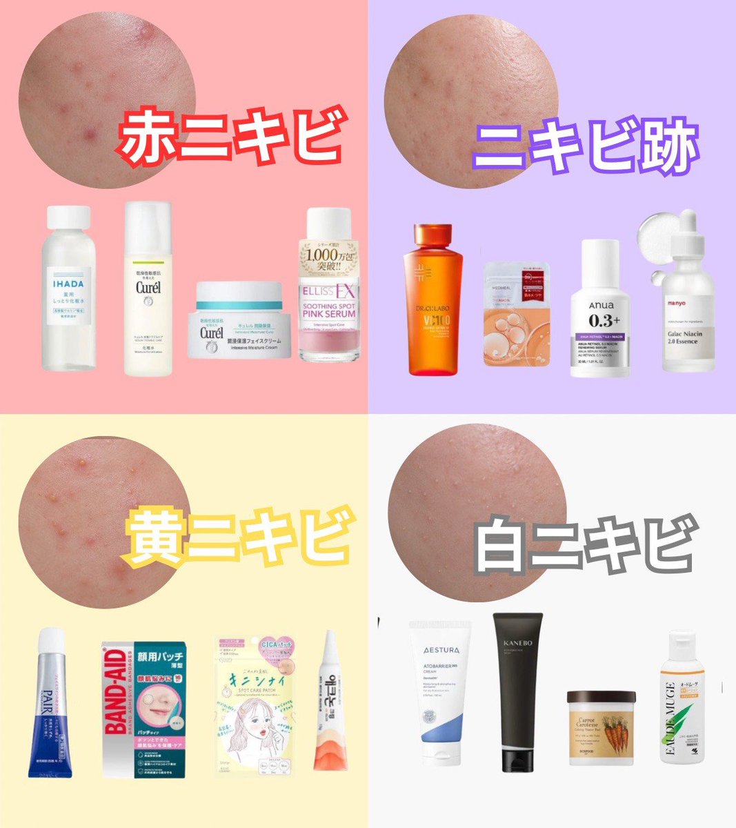 ニキビの種類別で使うべきスキンケア、実は全然ちがう。
間違ったケアで悪化させないで😭
赤・黄・白・ニキビ跡、それぞれの正解ケアを画像にまとめたよ!
これ見て、繰り返す肌荒れから卒業しよ✨ https://t.co/ClSnt9KbVW