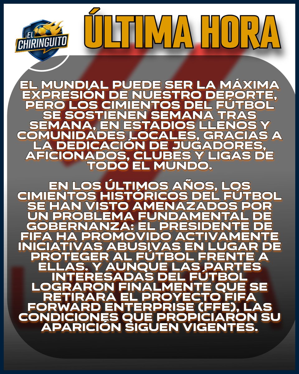 elchiringuitotv's tweet photo. 🚨 ÚLTIMA HORA | COMUNICADO de las cuatro GRANDES LIGAS CONTRA la FIFA.

👉 "Los cimientos históricos del fútbol se han visto amenazados".

👉 "Solicitamos conjuntamente una nueva estructura de gobernanza". https://t.co/AuEqOig2nk