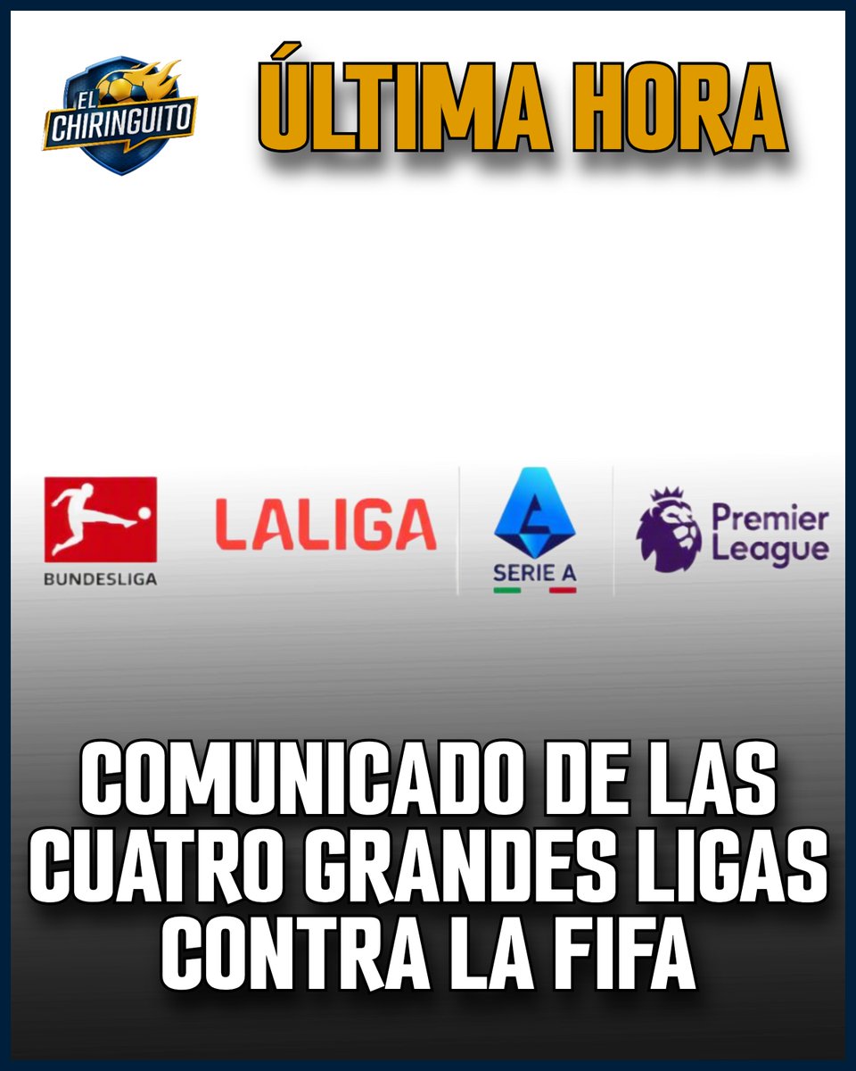 elchiringuitotv's tweet photo. 🚨 ÚLTIMA HORA | COMUNICADO de las cuatro GRANDES LIGAS CONTRA la FIFA.

👉 "Los cimientos históricos del fútbol se han visto amenazados".

👉 "Solicitamos conjuntamente una nueva estructura de gobernanza". https://t.co/AuEqOig2nk