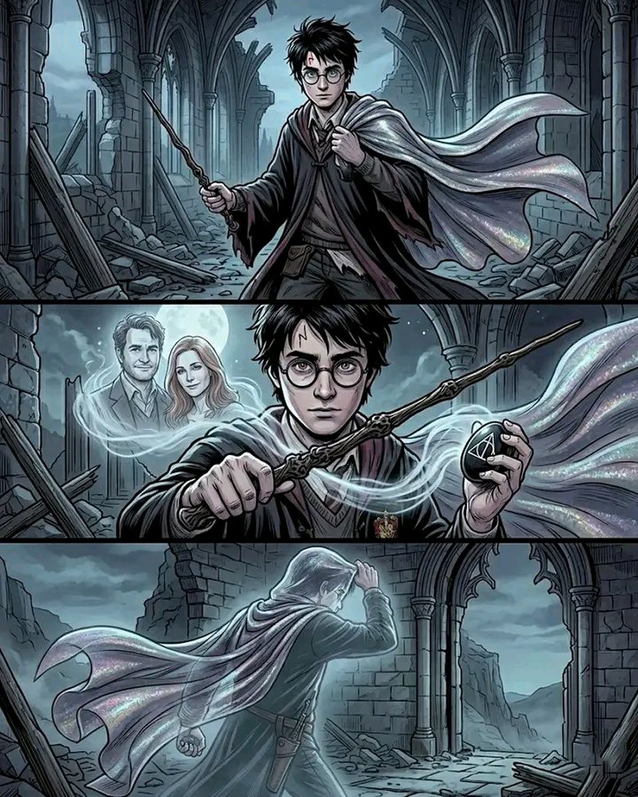 Kieran10x's tweet photo. Harry Potter became the owner of all three Deathly Hallows without even intending to, and that is a dimension many people overlook: Harry became a master of death.

It wasn’t about ambition or a desire for power. The Hallows came to him almost by destiny, intertwined with his story and his sacrifice.

He had the Elder Wand, even though he never sought it; the Invisibility Cloak, which belonged to him through his family inheritance; and the Resurrection Stone, which appeared inside the Golden Snitch he inherited from Dumbledore. None of these Hallows were acquired through his own intention. Instead, each one found its way to him almost naturally, as if destiny itself had chosen him.

This revealed something profound about Harry: his power does not depend on ambition or a desire for domination. Possessing all three Hallows does not make him a more dangerous wizard; it made him someone in whom responsibility, sacrifice, and a destiny beyond his own will converge. This stands in contrast to Voldemort, who actively seeks power and builds his strength on fear and control.

The books emphasize that, despite having the Hallows, Harry acts with prudence and humanity. He does not seek to become the master of death; he simply possesses them, and it is his ability to choose how to use them that defined him as a true hero. Many readers only see the objects; few understand what it means that he had all three without ever seeking them.
