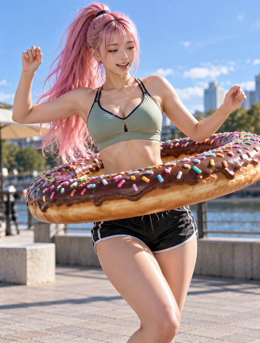 AikoLinLab's tweet photo. 🧪 EXPERIMENT #115

Who needs a hula-hoop when you have a giant donut? 🍩😂

Mei calls it exercise. The donut strongly disagrees. 💗

#AikosLab #MeiChen #Donut #HulaHoop #SurrealAI https://t.co/Da8MLpCMWX