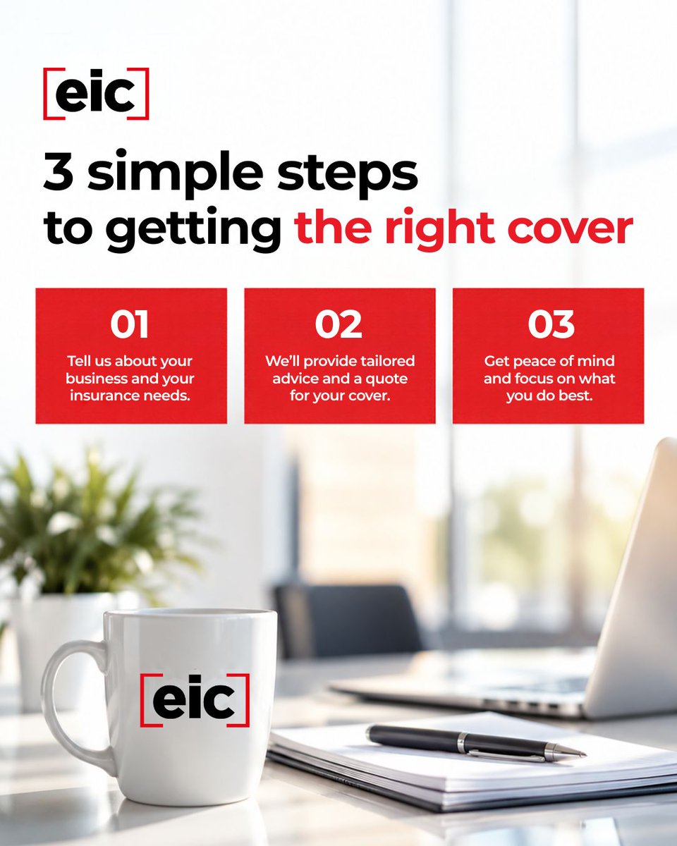 EICInsurance's tweet photo. Getting the right cover doesn't need to be complicated.

Tell us about your business and what matters to you.

We'll give you tailored advice and a quote to match.

Then you get peace of mind and get back to doing what you do best.

#SmallBusinessSupport #BusinessCover https://t.co/j9lUI4R8XX