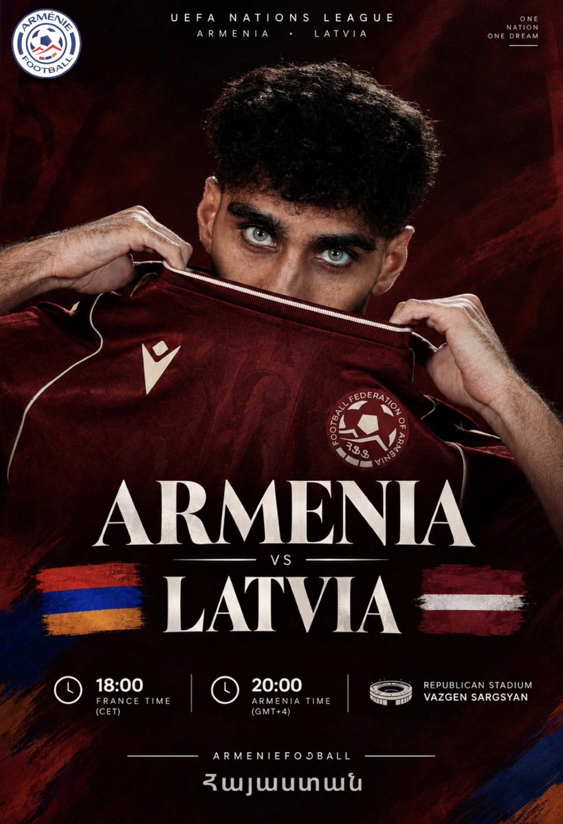 THEFINAL_3R's tweet photo. π¦π² Armenia vs Latvia π±π»
A Group C2 battle in Yerevan! ππ₯
Armenia have home advantage and will be looking to take control early, while Latvia will aim to stay organised and make the most of their opportunities.
#ARMLAT #NationsLeague https://t.co/PGvGi78Qni