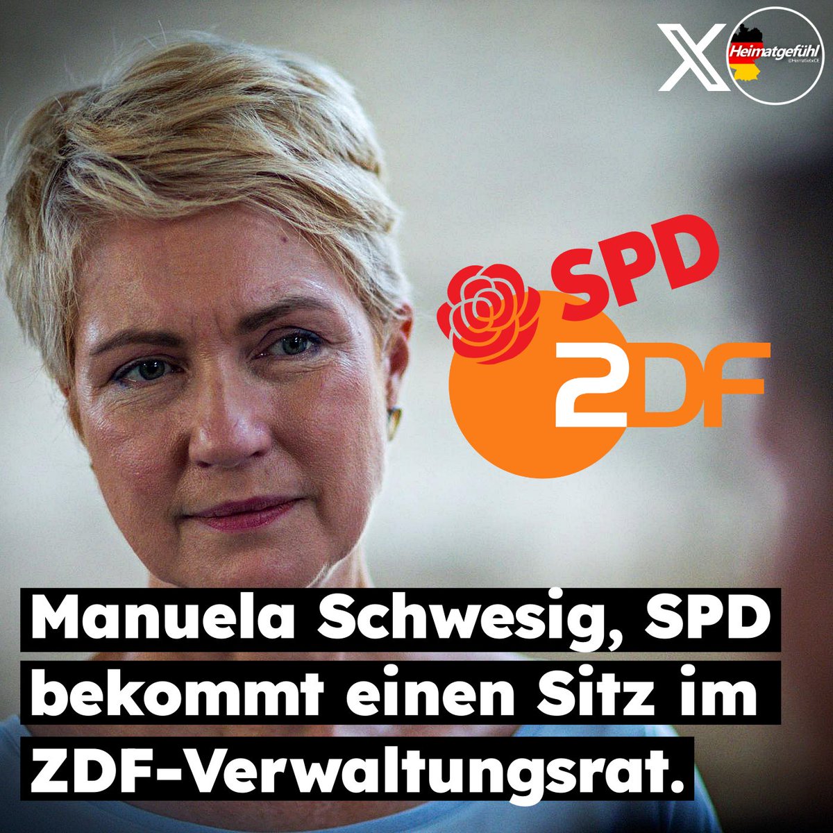 HeimatliebeDE's tweet photo. Die Ministerpräsidentin von Mecklenburg-Vorpommern Manuela Schwesig, SPD bekommt einen Sitz im Verwaltungsrat des ZDF.

Aber keine Sorge, Neutralität wird natürlich ganz großgeschrieben. 😉

Was man auch noch wissen muss: 
Im Gremium sitzen somit erneut zwei SPD-Landeschefs, Manuela Schwesig und Malu Dreyer, ein grüner Landeschef, Winfried Kretschmann, sowie ein CDU-Ministerpräsident, Reiner Haseloff.

Lasst es einfach wirken.