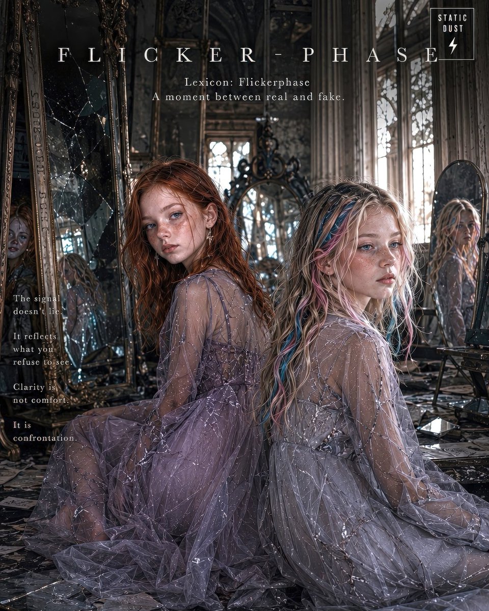 ManyDembowski's tweet photo. Real, or just a reflection? Between who you are and who you’ve convinced yourself to be, there’s a flicker—a fracture in the story. The signal doesn’t lie. What if I’m the glitch? FLICKER-PHASE. STATIC DUST. https://t.co/msKlgnQqL6