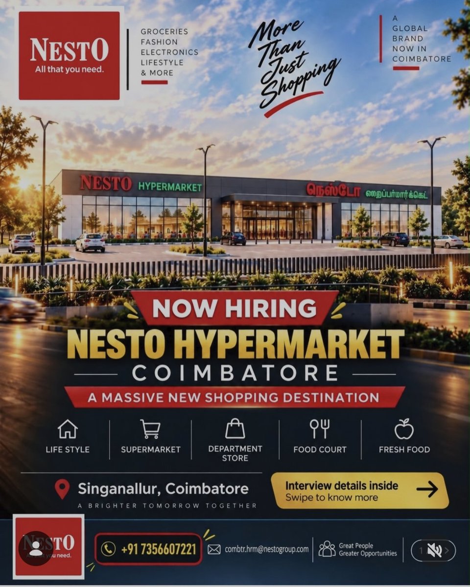 tweetKishorec's tweet photo. Nesto Hypermarket, Coimbatore is on Hiring Mode. https://t.co/qJkXAv0qyJ