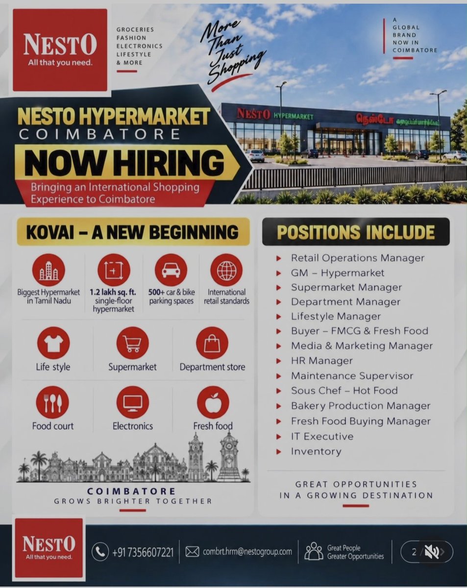 tweetKishorec's tweet photo. Nesto Hypermarket, Coimbatore is on Hiring Mode. https://t.co/qJkXAv0qyJ