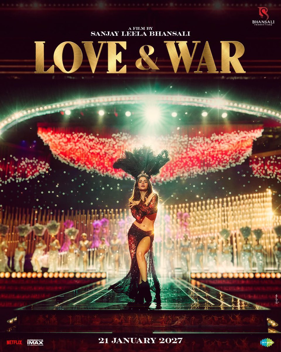 ToouringTalkies's tweet photo. Even today the life of hearts ❤️🔥
Sanjay Leela Bhansali’s Love & War on 21st January 2027 ❤️
See you at the movies! 🎬
#LoveAndWar
@saregamaglobal #RanbirKapoor @vickykaushal09 @aliaa08 #PrernaSingh
@proyuvraaj https://t.co/WAUFoHjMOM