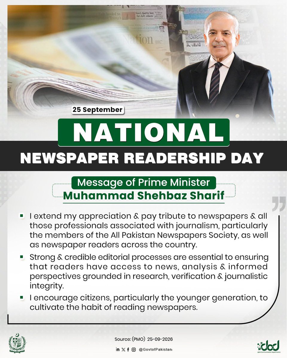 Prime Minister Shehbaz Sharif Champions the Role of Newspapers on National Newspaper Readership Day