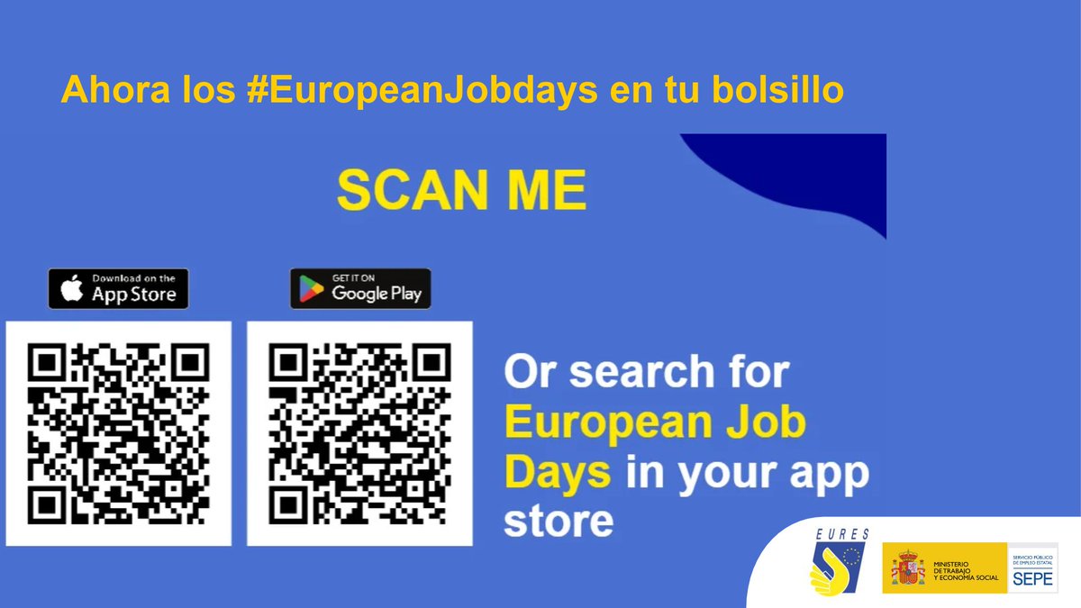 EuresSpain's tweet photo. Ahora puedes seguir los EURES #EuropeanJobdays desde tu teléfono móvil. Puedes ver cómo funciona, acá: https://t.co/kzei9K8uLX https://t.co/js5BWkdx71
